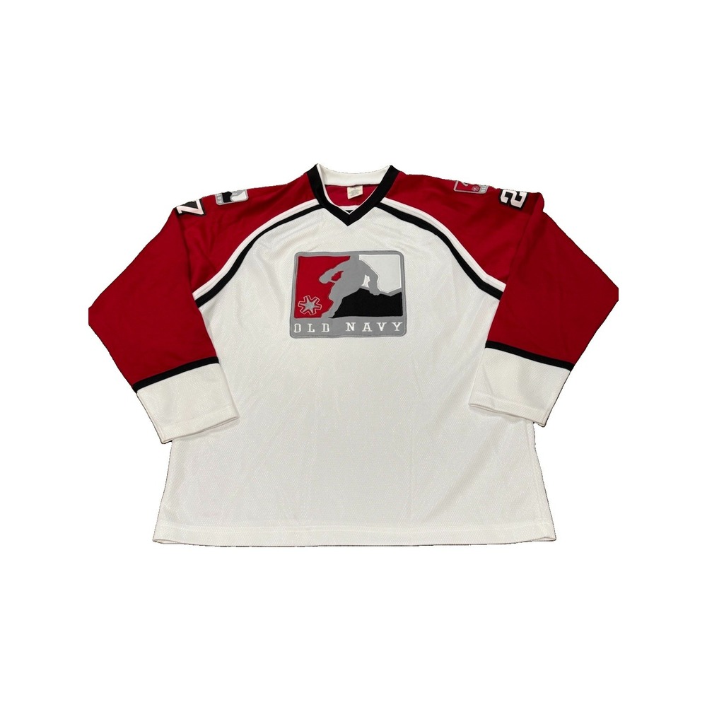 Vintage 1990's Old Navy Pullover Hockey Jersey Stitched Red White Youth Boys 16